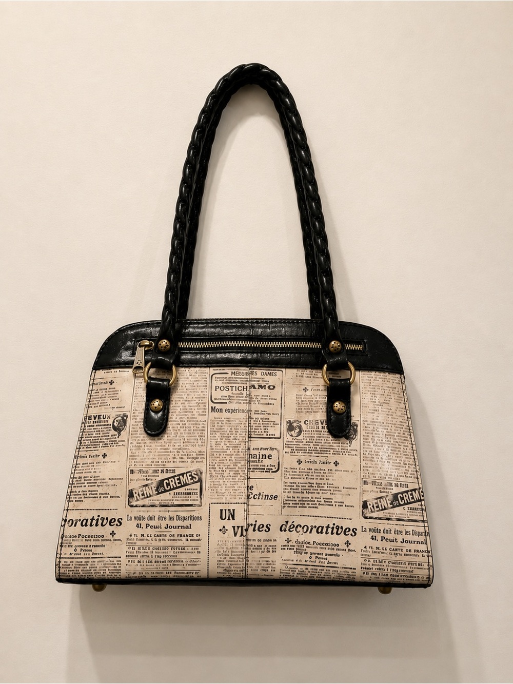 Patricia Nash Black Trim Newspaper-Print Crossbody Satchel